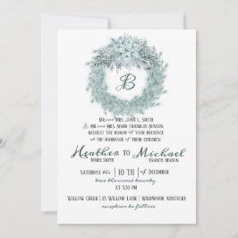 Elegante zilveren groenachtig blauwe kerst bruilof kaart