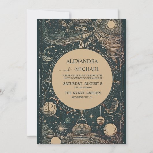 Elegante zilveren groene tarot bruiloft kaart (Voorkant)