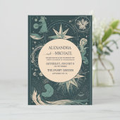 Elegante zilveren groene tarot bruiloft kaart (Staand voorkant)