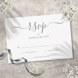 Elegante zilveren handtekening script RSVP kaart