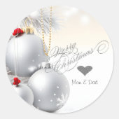 Elegante Zilveren Hart Kerstballen Branches Ronde Sticker (Voorkant)