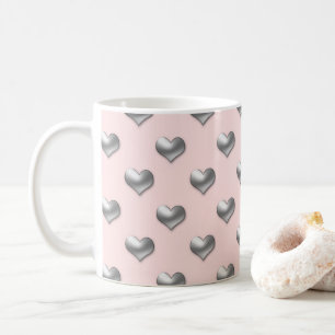 Elegante zilveren hartjes op zacht roze achtergron koffiemok
