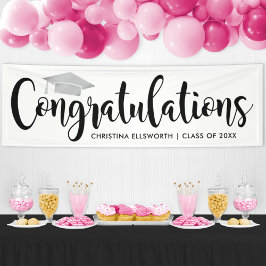 Elegante Zilveren Hoed Afstudeercongratulaties Spandoek