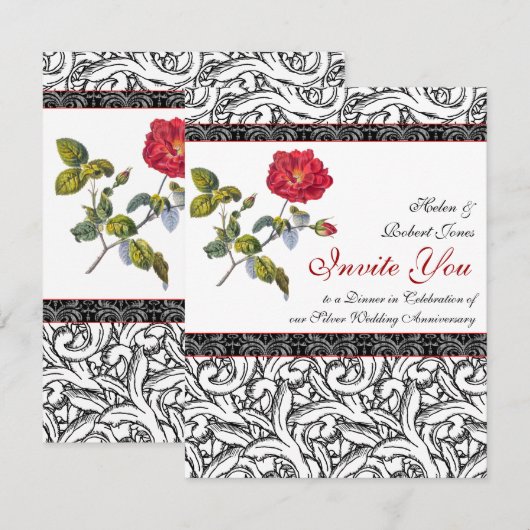 Elegante zilveren huwelijksjubileum uitnodiging (Voorkant / Achterkant)