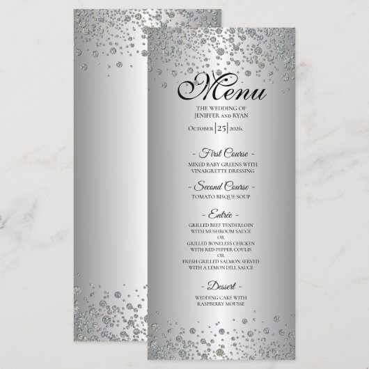 Elegante zilveren huwelijksmenu menu (Voorkant / Achterkant)