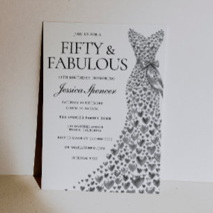 Elegante zilveren jurk vijftig & fab 50ste verjaar kaart