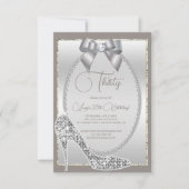 Elegante Zilveren Juweel Bow & Stiletto Verjaardag Kaart (Voorkant)