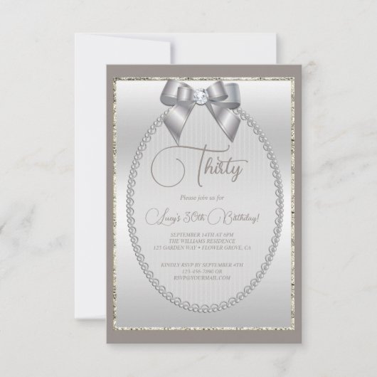 Elegante zilveren juwelen boog verjaardag kaart (Voorkant)