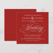 Elegante zilveren kalligrafie op Rich Red Wedding