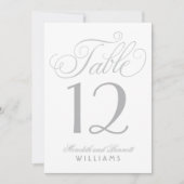Elegante Zilveren Kalligrafie Trouwtafel Nummer Kaart (Voorkant)