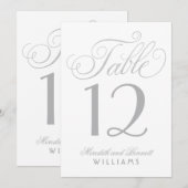 Elegante Zilveren Kalligrafie Trouwtafel Nummer Kaart (Voorkant / Achterkant)