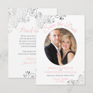 Elegante Zilveren Kant Foto Roze Grijs Witte Trouw Save The Date