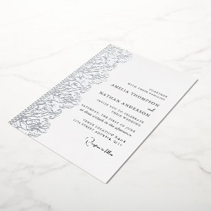 Elegante zilveren kant trouw folie uitnodiging