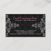 Elegante zilveren kant zwarte damast visitekaartje (Achterkant)