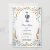 Elegante Zilveren Kelk Jongen Eerste Heilige Commu Kaart (Voorkant)