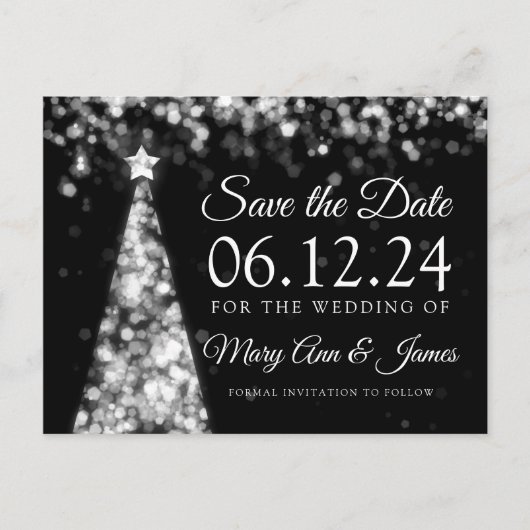 Elegante zilveren kerst bruiloft Save the date Aankondigingskaart (Voorkant)