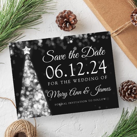 Elegante zilveren kerst bruiloft Save the date Aankondigingskaart