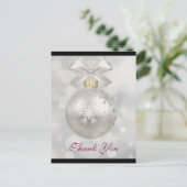 Elegante zilveren kerstbal bedankje briefkaart (Staand voorkant)