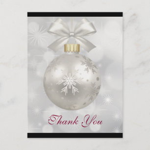 Elegante zilveren kerstbal bedankje briefkaart
