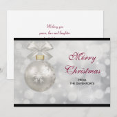 Elegante zilveren kerstbal tegen bokehlichten feestdagenkaart (Voorkant / Achterkant)