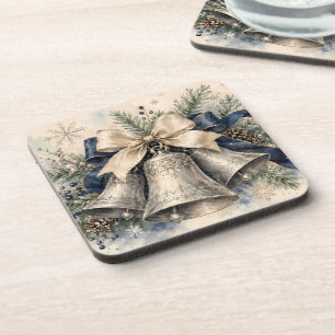 Elegante Zilveren Kerstbellen Waterverf Bier Onderzetter