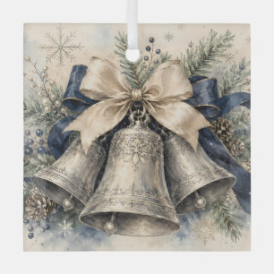 Elegante Zilveren Kerstbellen Waterverf Glas Ornament
