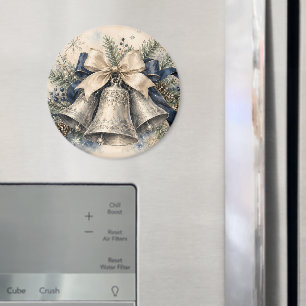 Elegante Zilveren Kerstbellen Waterverf Magneet