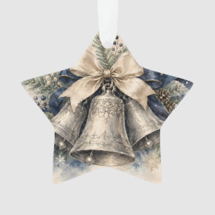 Elegante Zilveren Kerstbellen Waterverf Ornament