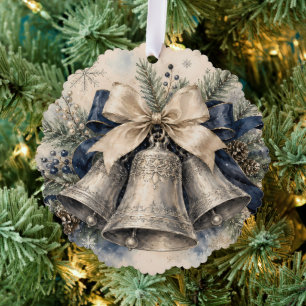 Elegante Zilveren Kerstbellen Waterverf Ornament Kaart