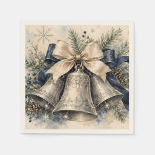 Elegante Zilveren Kerstbellen Waterverf Servet
