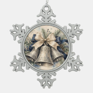 Elegante Zilveren Kerstbellen Waterverf Tin Sneeuwvlok Ornament