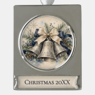 Elegante Zilveren Kerstbellen Waterverf Verzilverd Banner Ornament