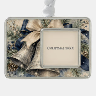 Elegante Zilveren Kerstbellen Waterverf Verzilverd Omlijst Ornament