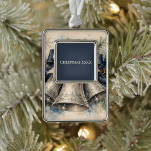 Elegante Zilveren Kerstbellen Waterverf Verzilverd Omlijst Ornament