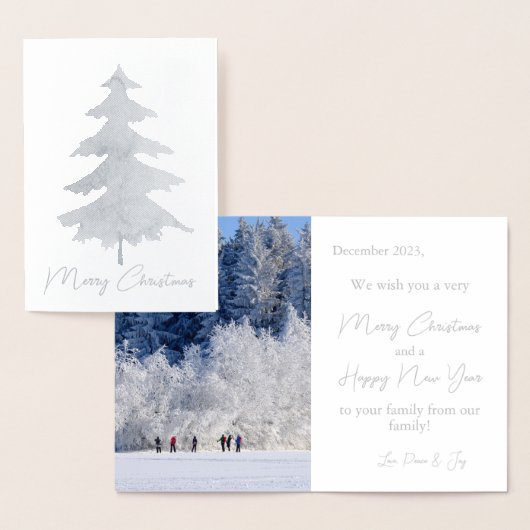 Elegante Zilveren Kerstboom Foto Echt Folie Kaarten (Display)