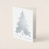 Elegante Zilveren Kerstboom & Geschenken Foto Echt Folie Kaarten (Voorkant)