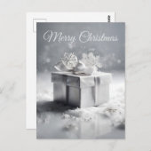 Elegante Zilveren Kerstcadeau Doos met Sneeuwvlokk Briefkaart (Voorkant / Achterkant)