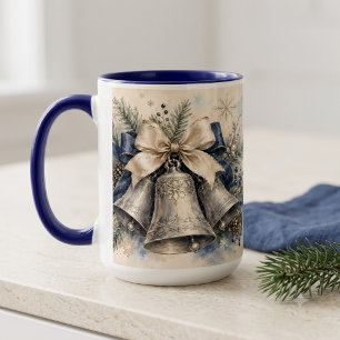 Elegante zilveren kerstklokken waterverf mok