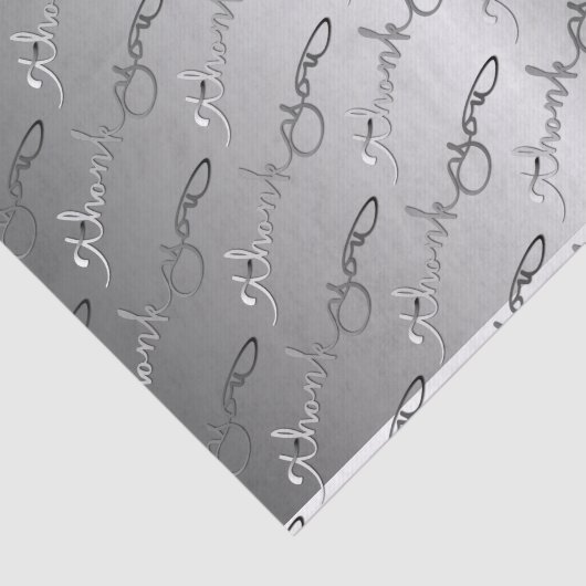 Elegante zilveren kleur "Dank u" Handgeschreven Tissuepapier (Detail)