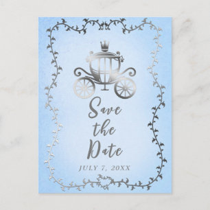 Elegante Zilveren Koets Verhaalboek Save the Date Aankondigingskaart