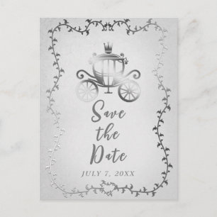 Elegante Zilveren Koets Verhalenboek Save-the-Date Aankondigingskaart
