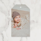 Elegante zilveren kruis doop foto cadeaulabels (Achterkant)