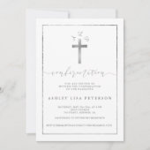 Elegante zilveren kruis monogram bevestiging kaart (Voorkant)