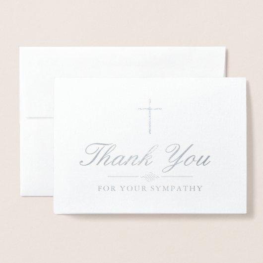 Elegante zilveren kruis sympathie dank u folie kaarten (Voorkant met envelop)