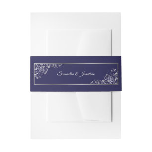 Elegante zilveren krullen en slingers Navyblauwe t Uitnodigingen Wikkel