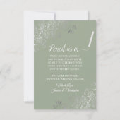 Elegante zilveren krullen & foto op Sage Green bru Save The Date (Achterkant)