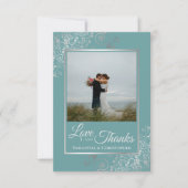 Elegante zilveren krullen op Blauwgroen liefde & B Bedankkaart (Voorkant)