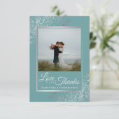 Elegante zilveren krullen op Blauwgroen liefde & B Bedankkaart (Staand voorkant)