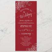 Elegante zilveren krullen op Crimson Red Simple We Programmakaart (Voorkant)