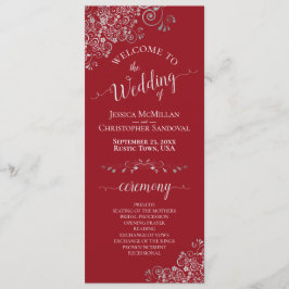 Elegante zilveren krullen op Crimson Red Simple We Programmakaart